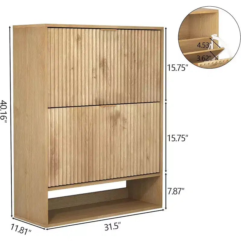 Slim Shoe Cabinet with 2 Flip Drawers & Side Hooks, Freestanding Narrow Shoe Rack Organizer for Entryway, Hallway