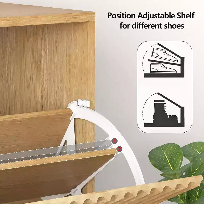 Slim Shoe Cabinet with 2 Flip Drawers & Side Hooks, Freestanding Narrow Shoe Rack Organizer for Entryway, Hallway