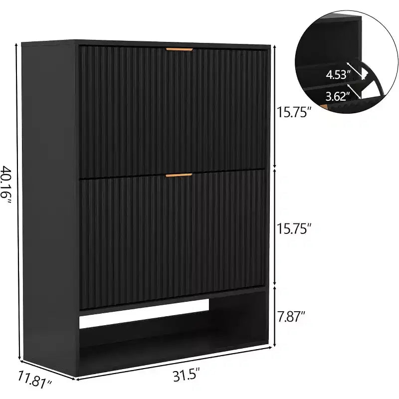 Slim Shoe Cabinet with 2 Flip Drawers & Side Hooks, Freestanding Narrow Shoe Rack Organizer for Entryway, Hallway