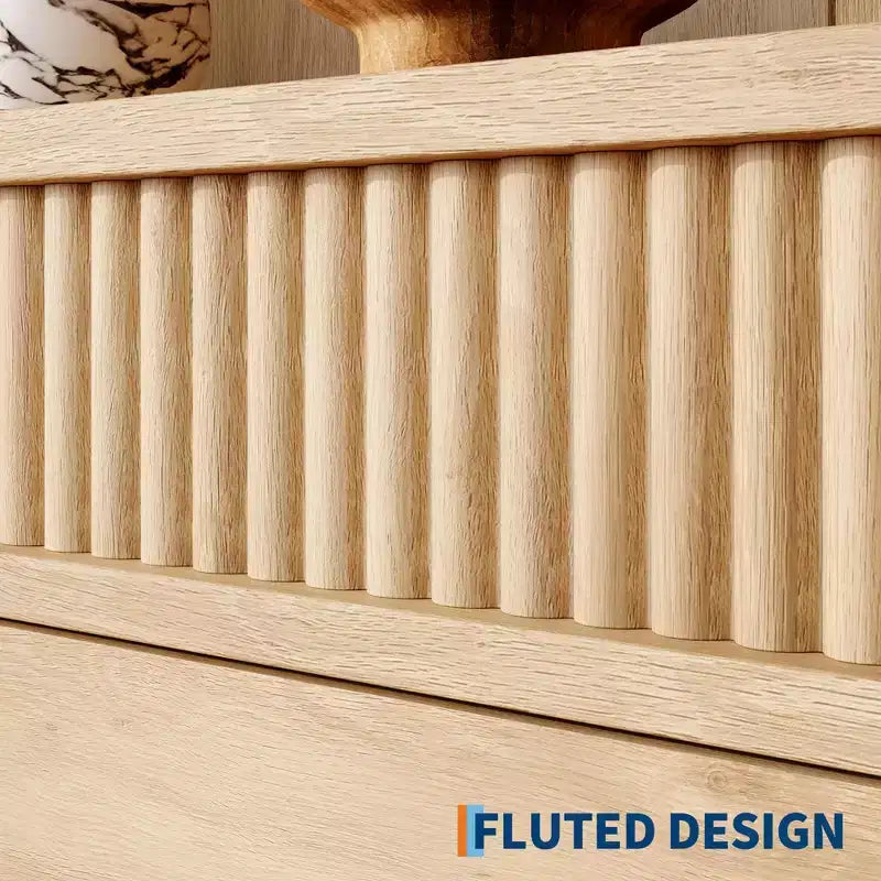 Fluted Bookshelf with Drawers, 6-Tier Wood Bookcase with Waved Design and Storage Shelves for Living Room, Office or Bedroom, 70.8 Tall