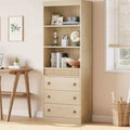 Fluted Bookshelf with Drawers, 6-Tier Wood Bookcase with Waved Design and Storage Shelves for Living Room, Office or Bedroom, 70.8 Tall