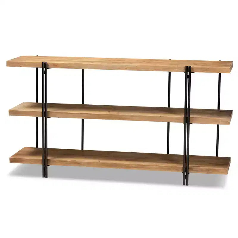 Tarah Wood Console Table Brown/Black - Baxton Studio: Modern Sofa Table, 3-Tier Display, Metal Frame