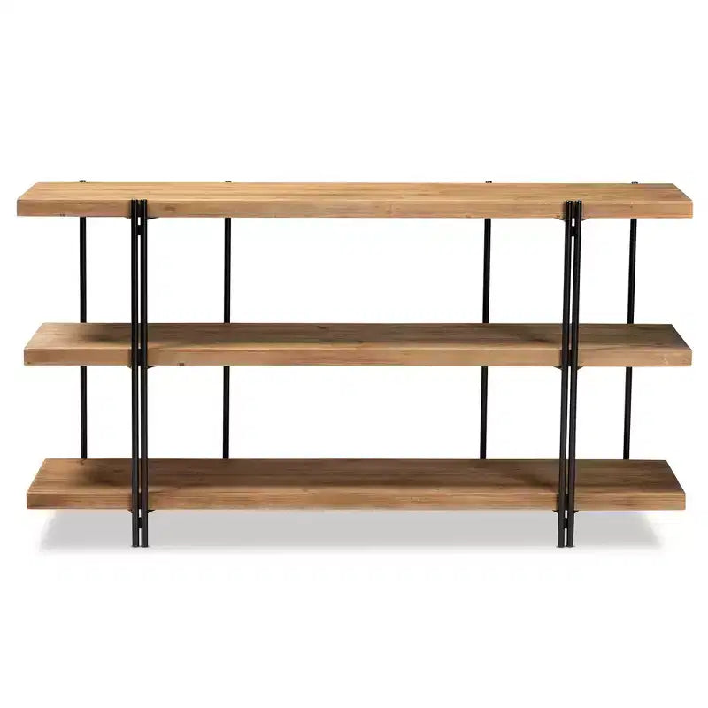 Tarah Wood Console Table Brown/Black - Baxton Studio: Modern Sofa Table, 3-Tier Display, Metal Frame