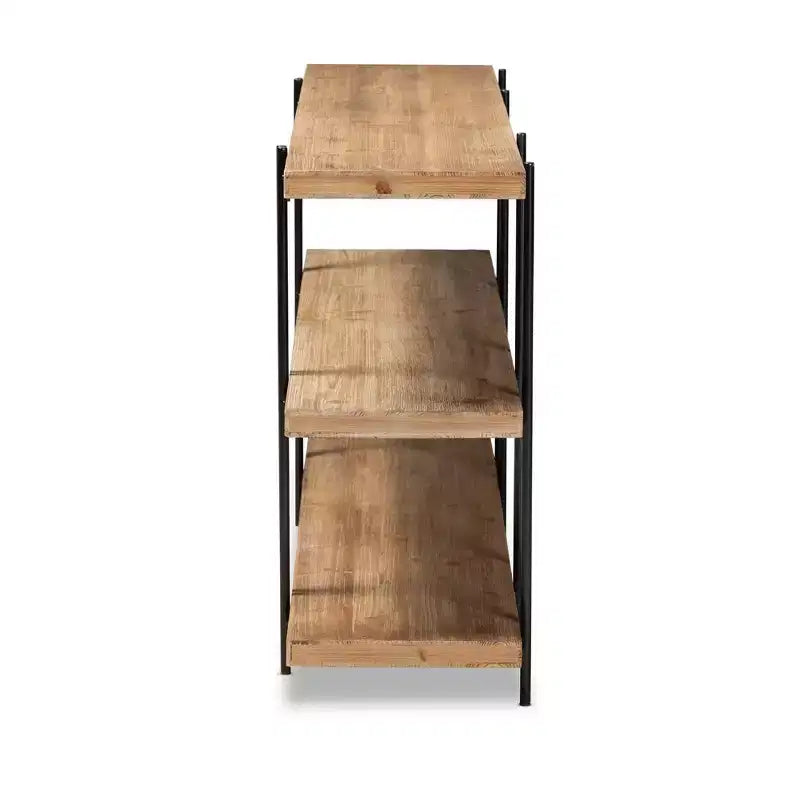 Tarah Wood Console Table Brown/Black - Baxton Studio: Modern Sofa Table, 3-Tier Display, Metal Frame