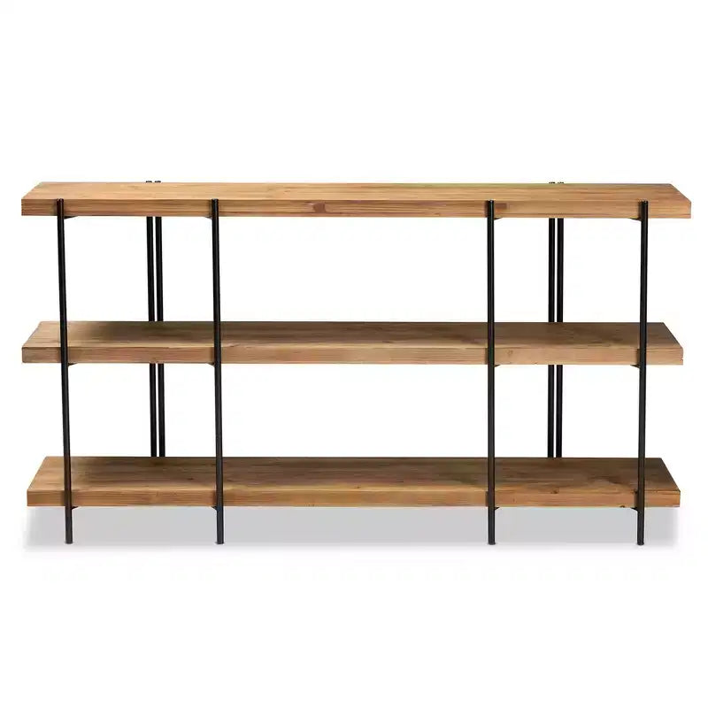 Tarah Wood Console Table Brown/Black - Baxton Studio: Modern Sofa Table, 3-Tier Display, Metal Frame