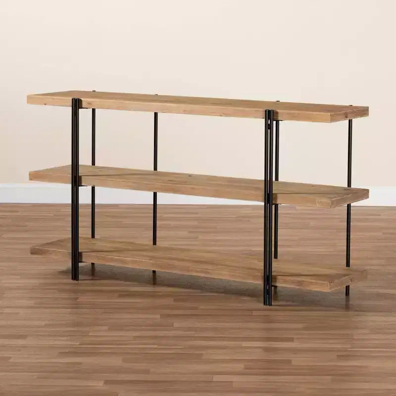 Tarah Wood Console Table Brown/Black - Baxton Studio: Modern Sofa Table, 3-Tier Display, Metal Frame