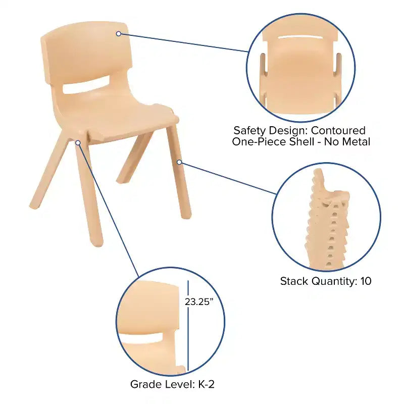Emma and Oliver 2 Pack Plastic Stack School Chair with 13.25H Seat, K-2 School Chair