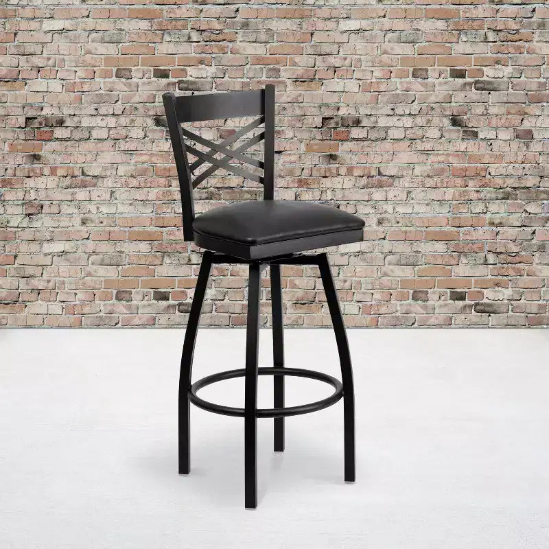 Emma and Oliver Black X Back Swivel Metal Restaurant Dining Barstool