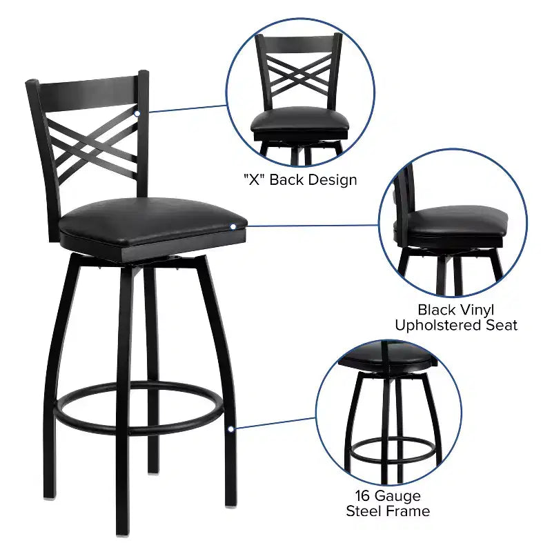 Emma and Oliver Black X Back Swivel Metal Restaurant Dining Barstool