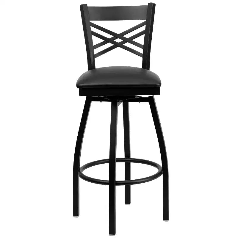 Emma and Oliver Black X Back Swivel Metal Restaurant Dining Barstool