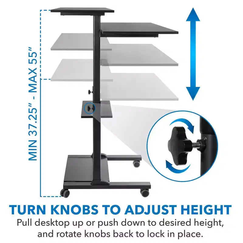 Mount-It! Wide Mobile Stand Up Desk | Height Adjustable Rolling Workstation with 40 Wide Table Tops | Multi-Purpose Rolling Presentation Cart - Black