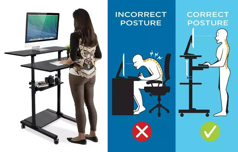 Mount-It! Wide Mobile Stand Up Desk | Height Adjustable Rolling Workstation with 40 Wide Table Tops | Multi-Purpose Rolling Presentation Cart - Black